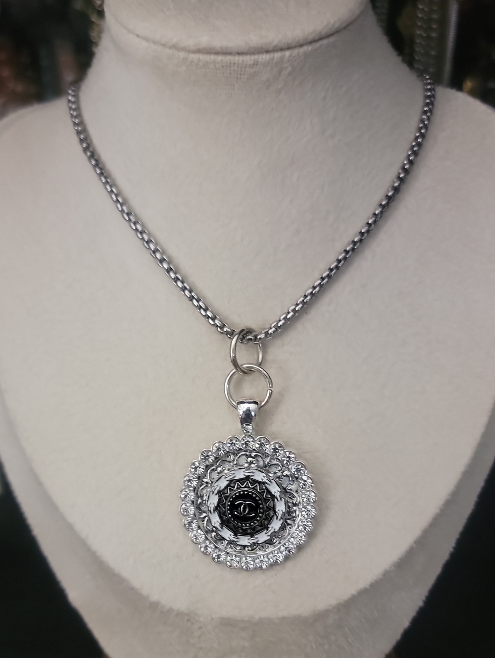 CC Charm Silver-Tone Crystal Pendant Necklace
